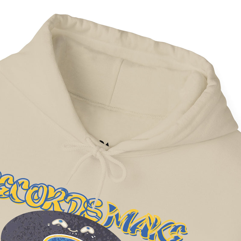 'Records Make Me Happy' Men's Hoodie, close-up detail