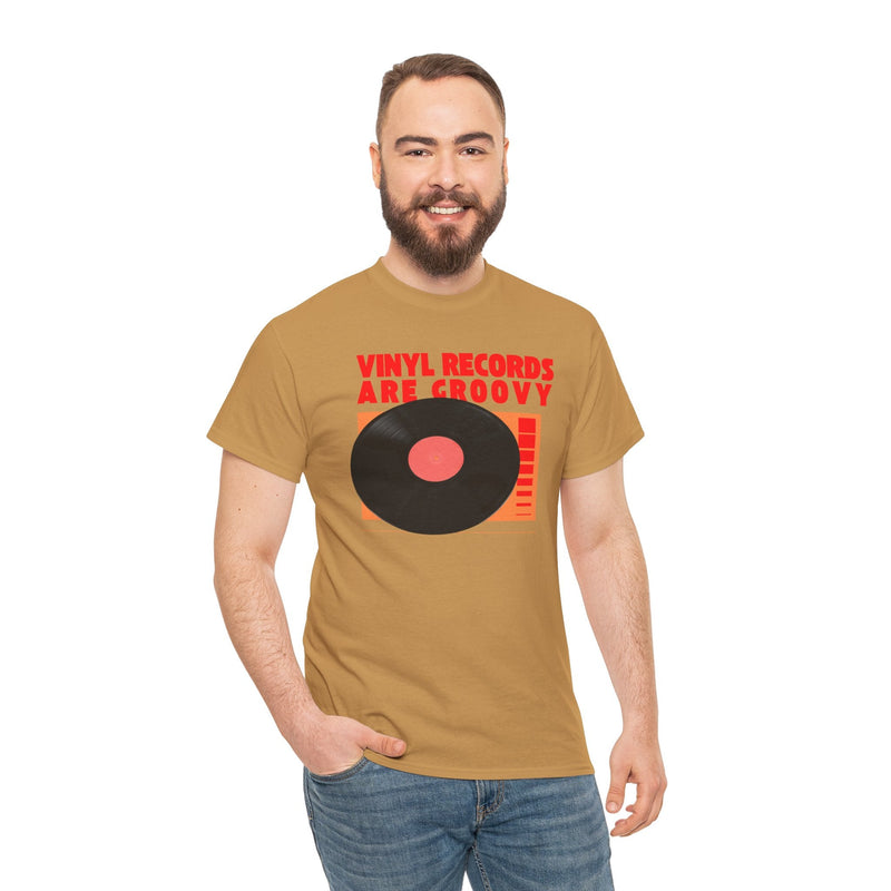 'Vinyl Records Are Groovy' Bold T-Shirt, rear view