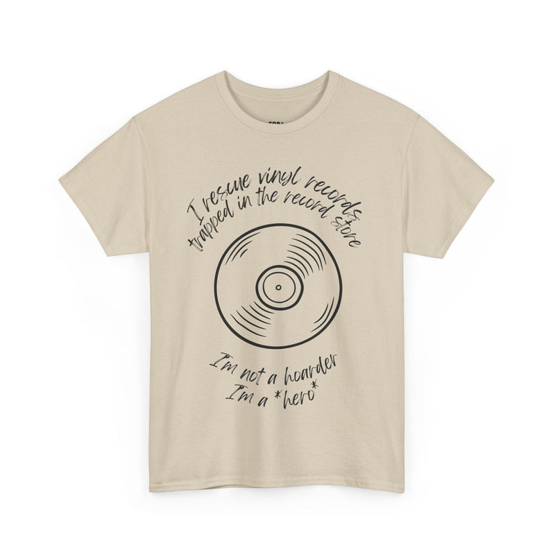 'I'm Not a Hoarder, I'm a Hero' Men's Vinyl T-Shirt, packaging shot