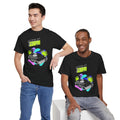 'Living at 33rpm' Flouro Men's T-Shirt, close-up detail