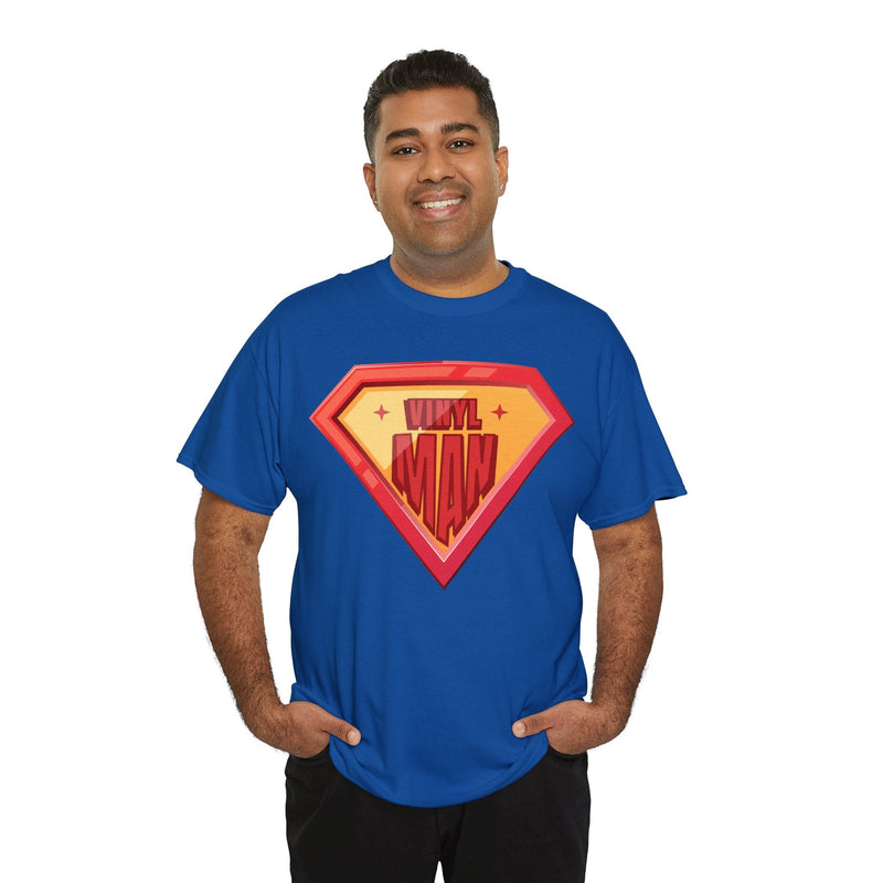 'Vinyl Man' Men's Superhero T-Shirt, in display