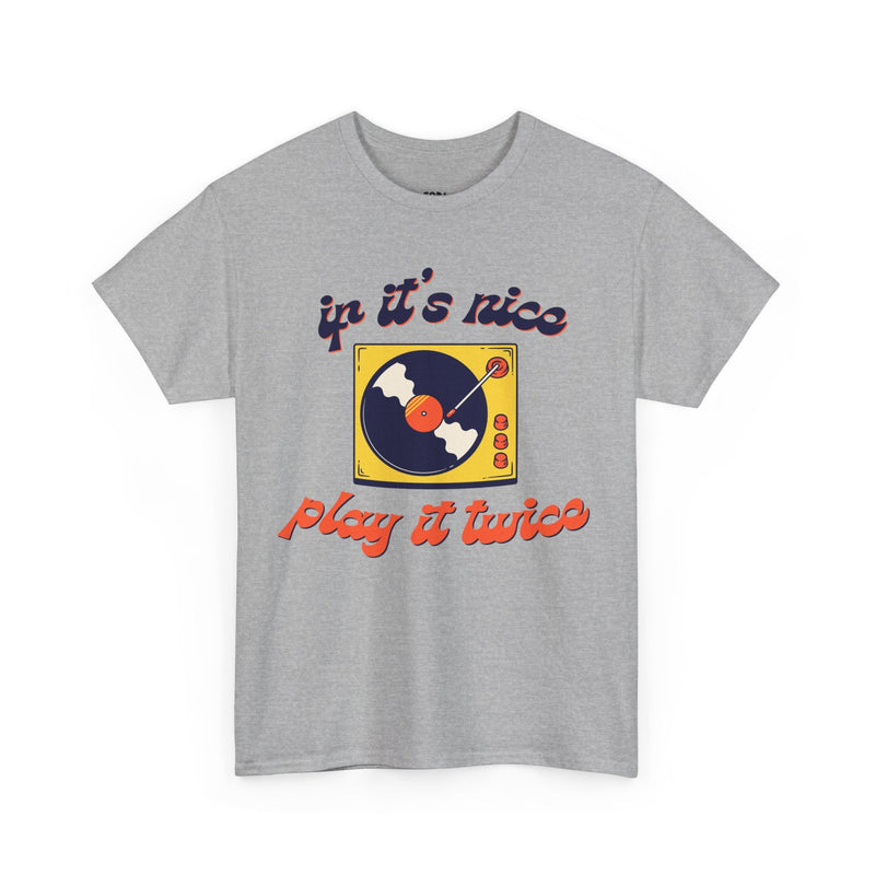 'If It’s Nice, Play It Twice' Vinyl T-Shirt, size reference
