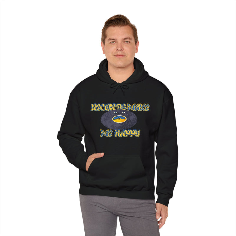 'Records Make Me Happy' Men's Hoodie, size reference