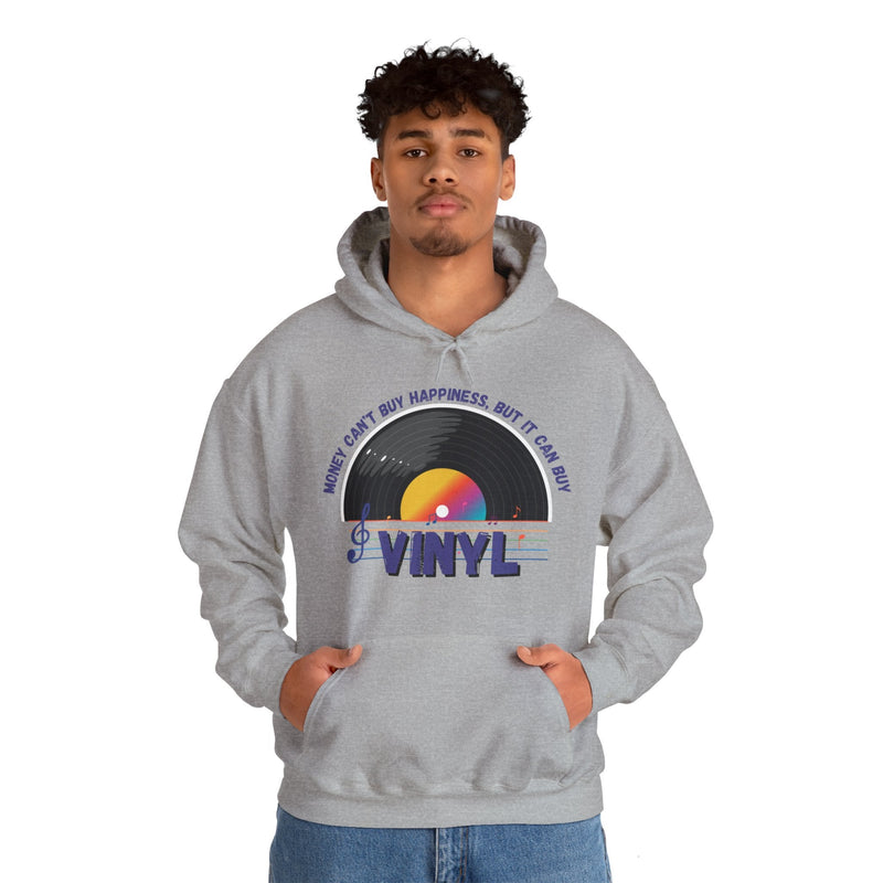 'Money Can't Buy Happiness, But It Can Buy Vinyl' Men's Hoodie, rear view
