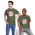 'Living at 33rpm' Men's Vinyl T-Shirt, close-up detail
