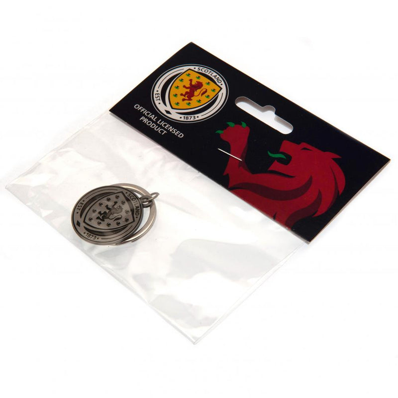 Scottish FA Antique Silver Crest Keyring, side angle