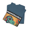 'Phonosaurus' Men's Vinyl T-Shirt, size reference