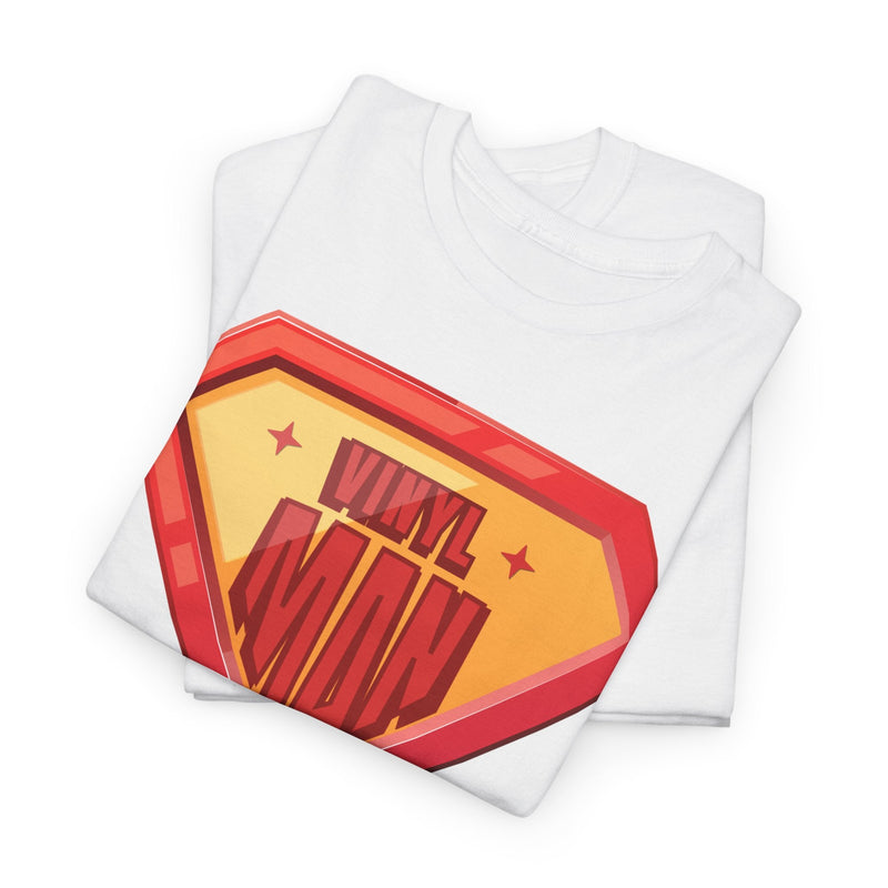 'Vinyl Man' Men's Superhero T-Shirt, showing reverse