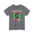 'Money can't buy happiness' Men's Vinyl T-Shirt, size reference