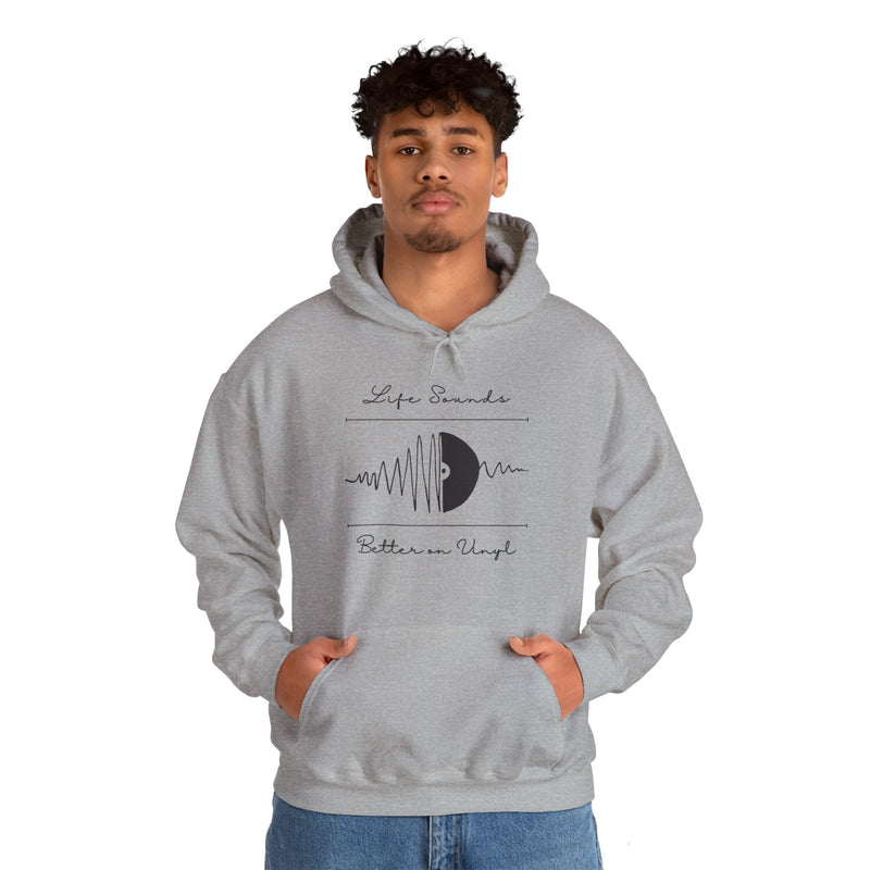 'Life Sounds Better on Vinyl' Men's Hoodie, packaging shot
