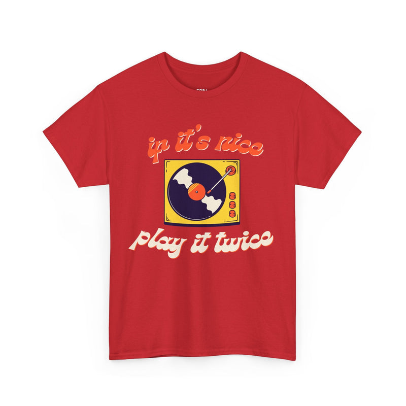 'If It’s Nice, Play It Twice' Vinyl T-Shirt, side angle