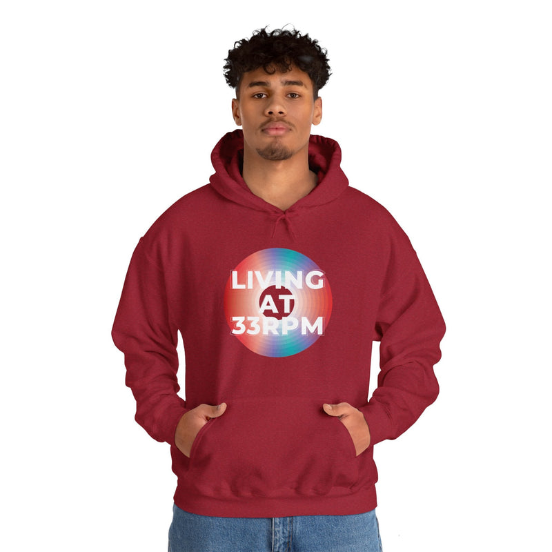 'Living at 33rpm' Men's Hoodie, size reference