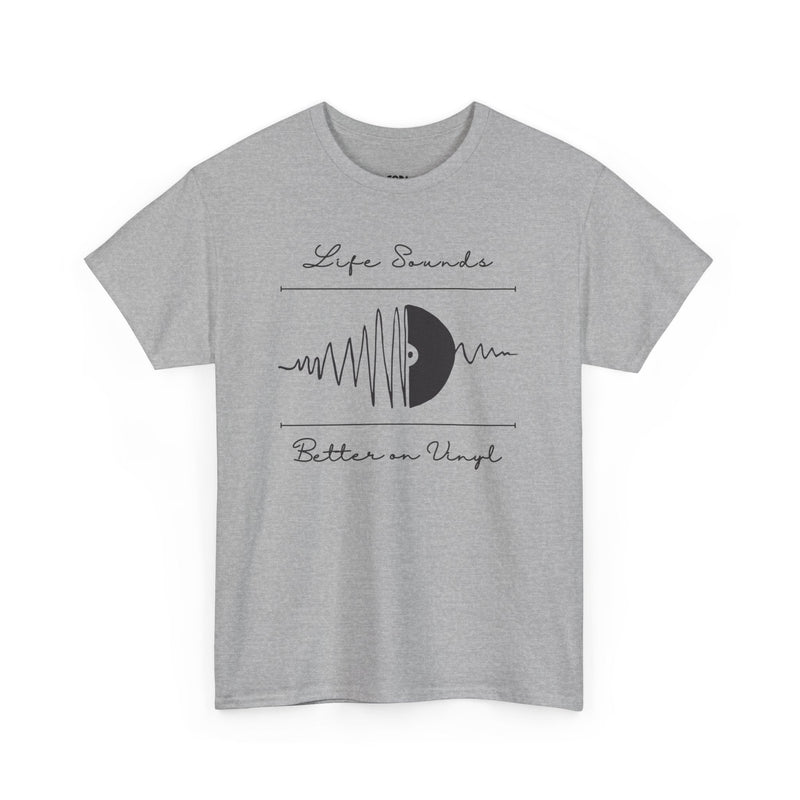 'Life Sounds Better on Vinyl' Men's T-Shirt, in display
