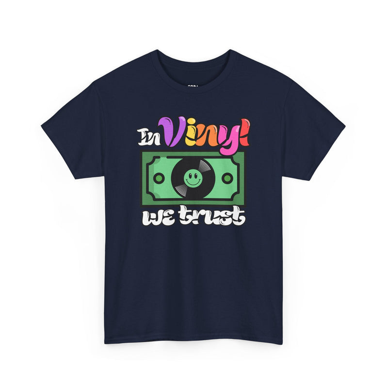 'In Vinyl We Trust' Men's T-Shirt, packaging shot