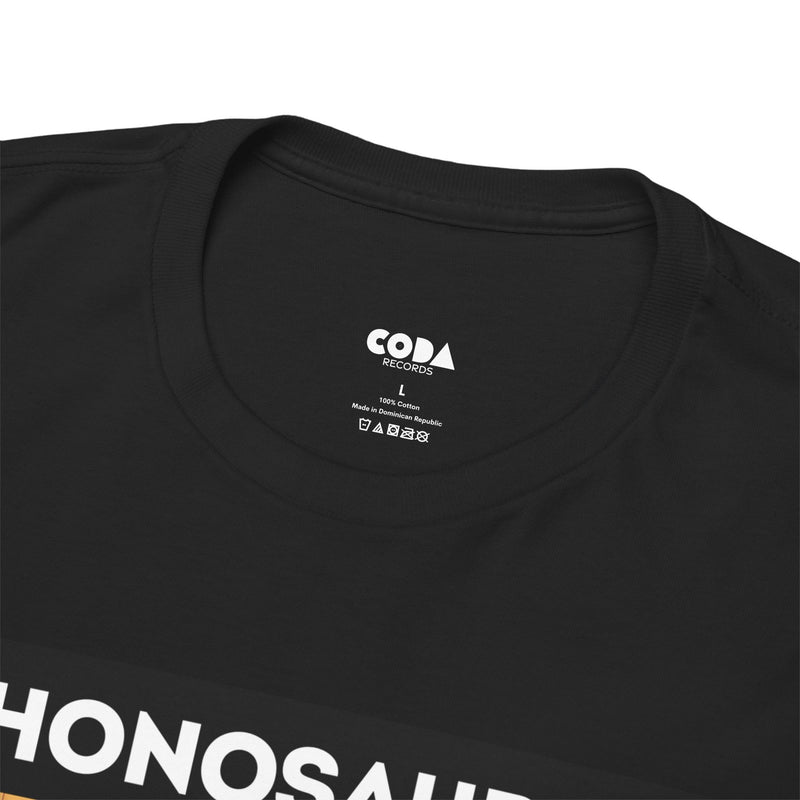 'Phonosaurus' Men's Vinyl T-Shirt, showing reverse