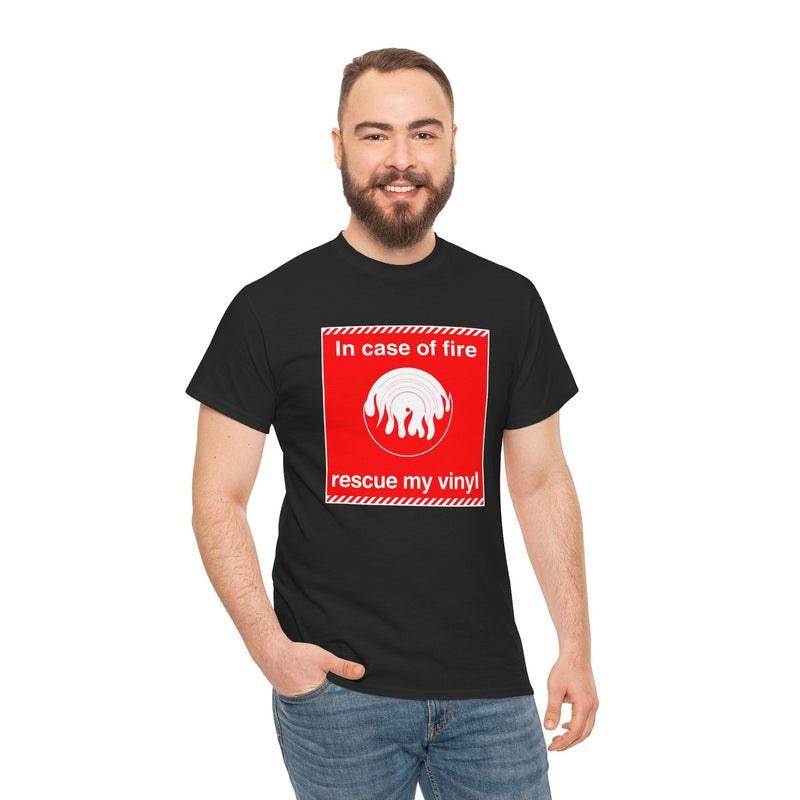 'In Case of Fire, Save My Vinyl' T-Shirt, packaging shot