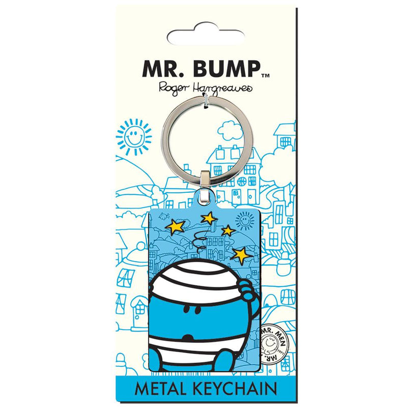 Mr Bump Metal Keyring, side angle