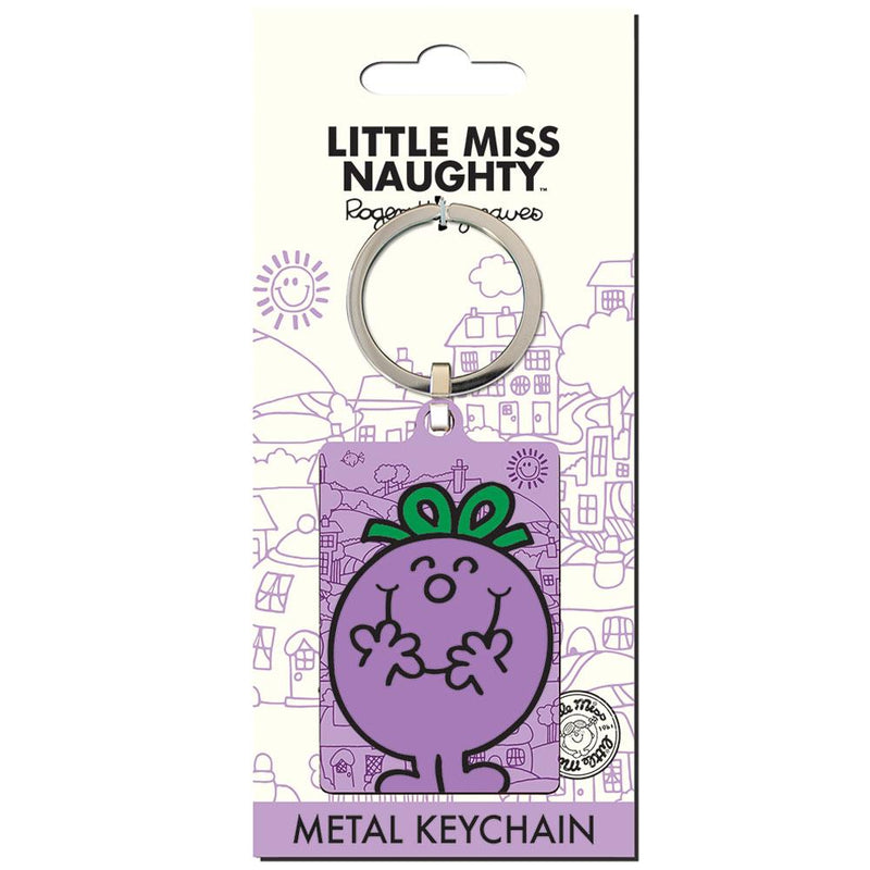 Little Miss Naughty Metal Keyring, side angle