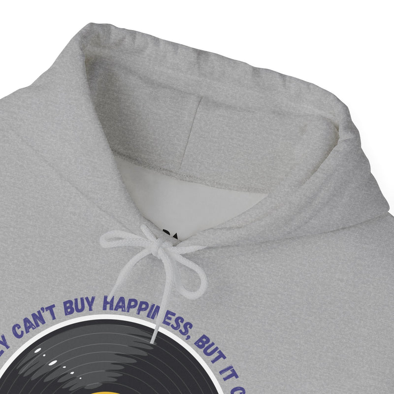'Money Can't Buy Happiness, But It Can Buy Vinyl' Men's Hoodie, side angle
