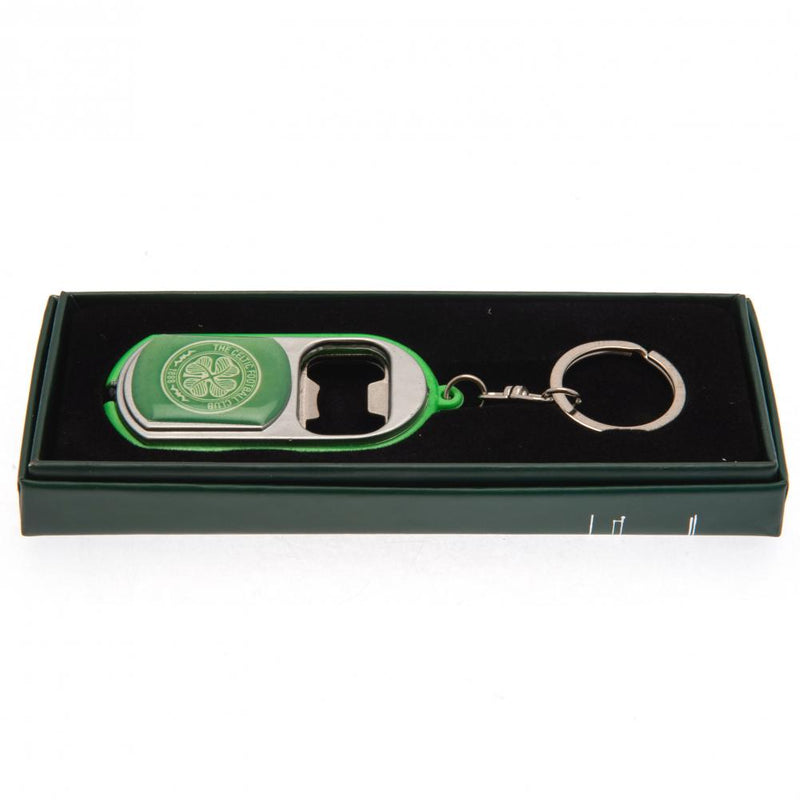 Celtic FC Keyring Torch Bottle Opener, side angle