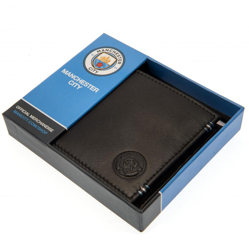 Manchester City FC Leather Stitched Wallet, close-up detail