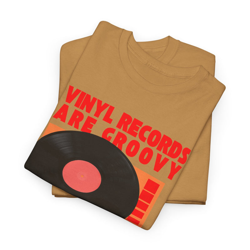'Vinyl Records Are Groovy' Bold T-Shirt, side angle