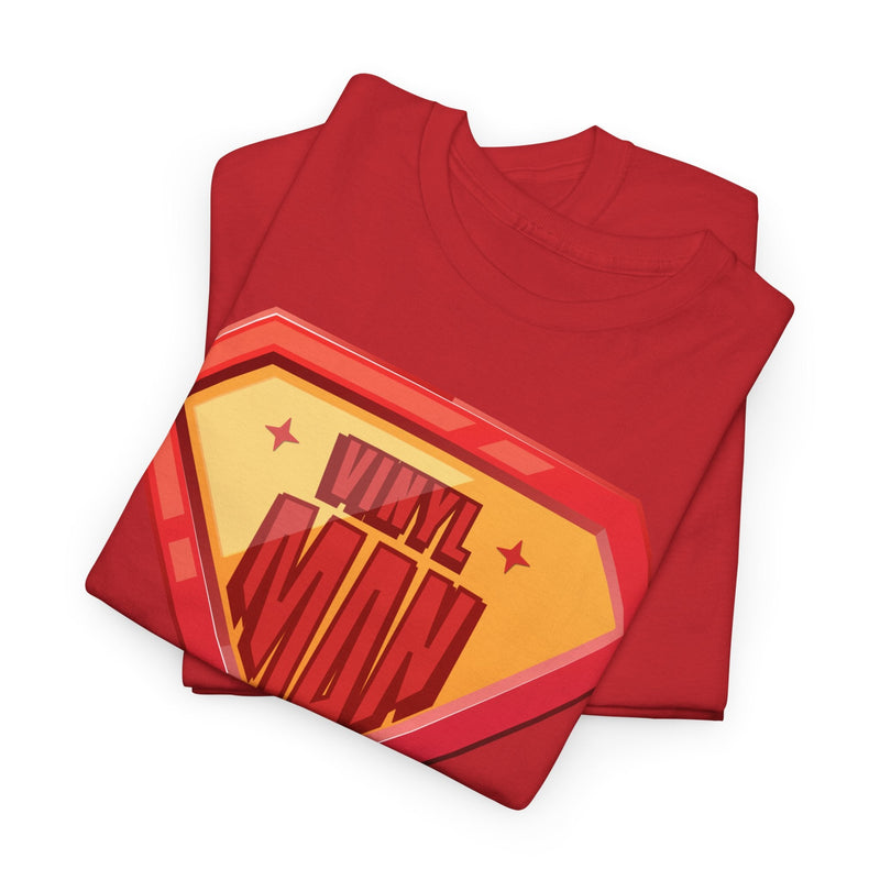 'Vinyl Man' Men's Superhero T-Shirt, showing reverse