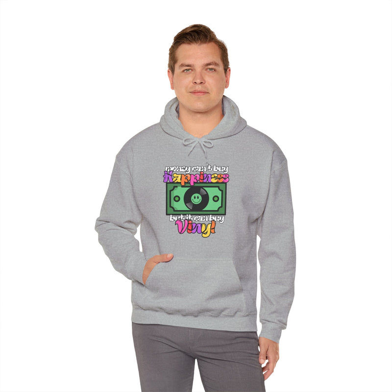 'Money Can't Buy Happiness, But It Can Buy Vinyl' Men's Hoodie, side angle