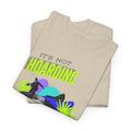 'It's Not Hoarding If It's Vinyl' Flouro Men's T-Shirt, close-up detail
