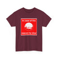 'In Case of Fire, Save My Vinyl' T-Shirt, in display