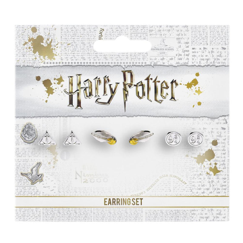 Harry Potter Silver Plated Stud Earring Set, close-up detail