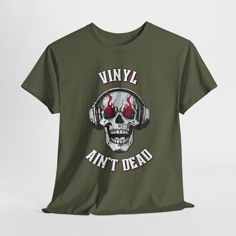 'Vinyl Ain't Dead' Skull Men's T-Shirt, size reference