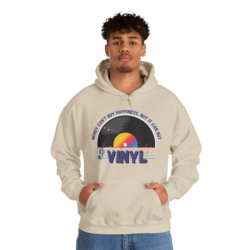 'Money Can't Buy Happiness, But It Can Buy Vinyl' Men's Hoodie, side angle