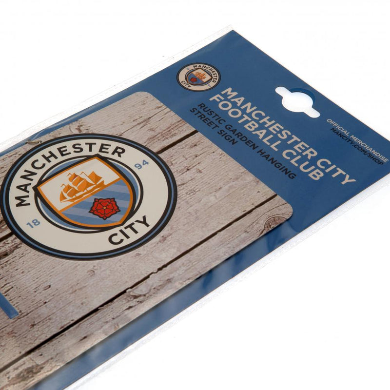 Manchester City FC Rustic Garden Sign, close-up detail