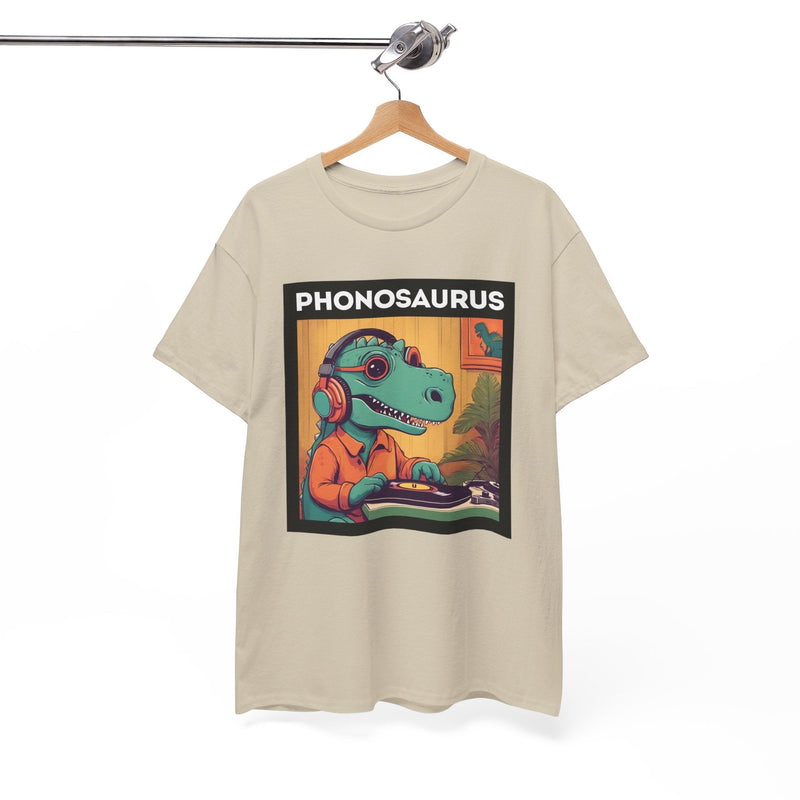 'Phonosaurus' Men's Vinyl T-Shirt, side angle