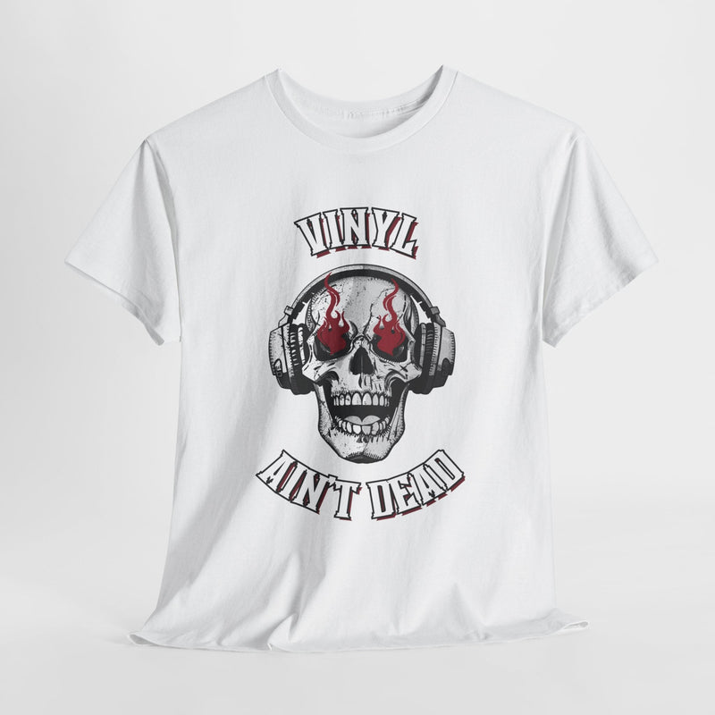 'Vinyl Ain't Dead' Skull Men's T-Shirt, showing reverse