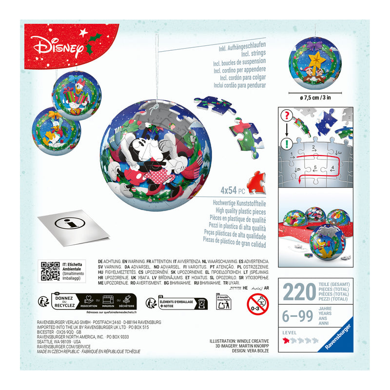Disney Christmas Baubles 4x 54 Piece 3D Puzzles