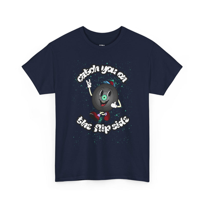 'Catch You On The Flip Side' Men's Vinyl T-Shirt, in display