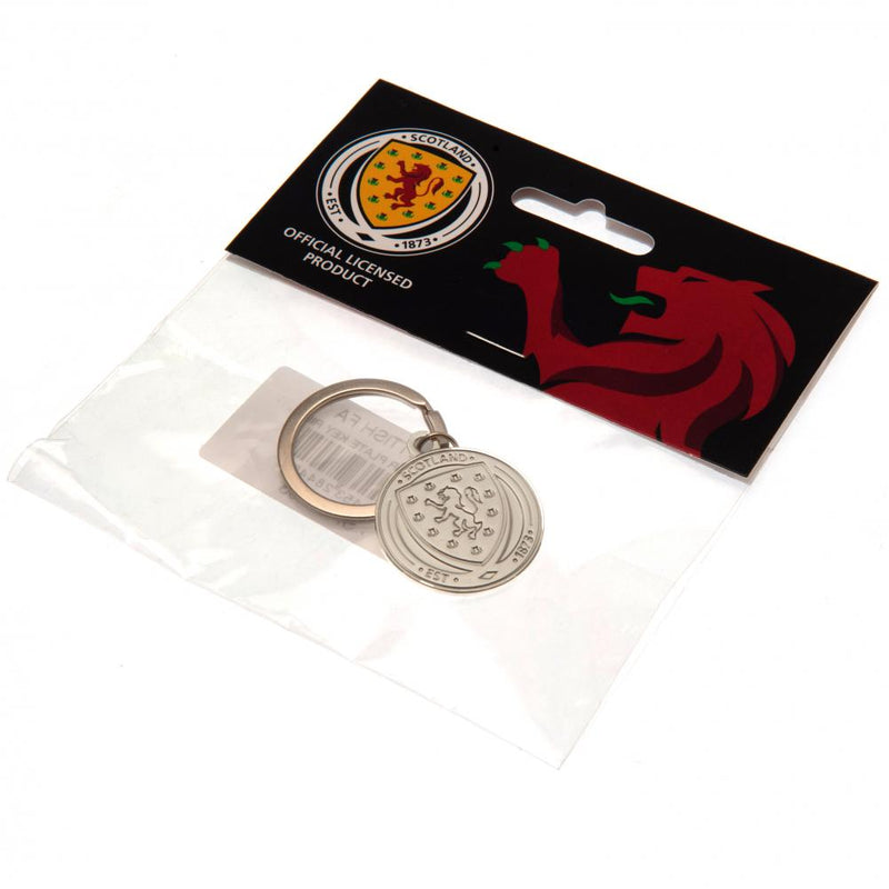 Scottish FA Silver Plated Crest Keyring, side angle
