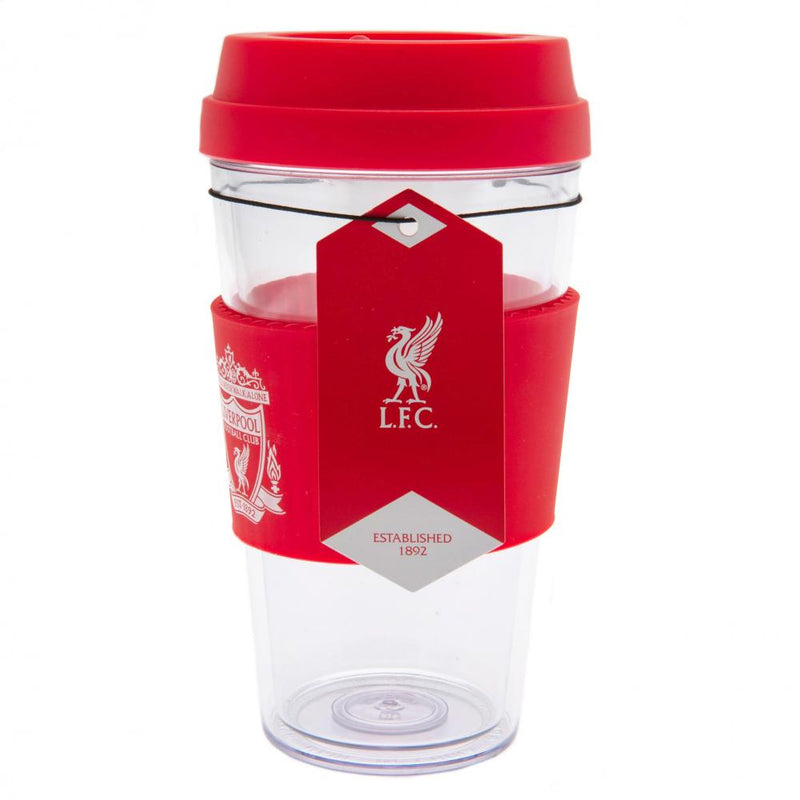 Liverpool FC Crest Silicone Grip Travel Mug, side angle
