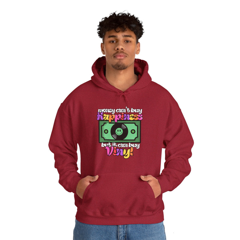 'Money Can't Buy Happiness, But It Can Buy Vinyl' Men's Hoodie, packaging shot