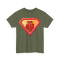'Vinyl Man' Men's Superhero T-Shirt, close-up detail