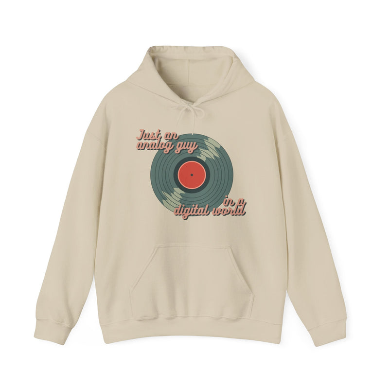 'Just an Analog Guy in a Digital World' Hooded Sweatshirt, in display