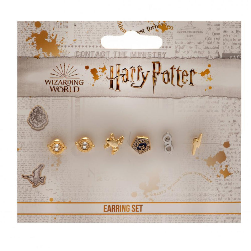 Harry Potter Gold Plated Stud Earring Set, side angle