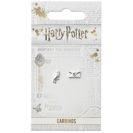 Harry Potter Silver Plated Hedwig Owl & Letter Stud Earrings, alternate view