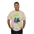 'It's Not Hoarding If It's Vinyl' Flouro Men's T-Shirt, size reference