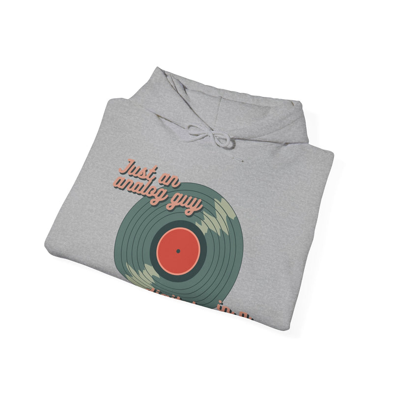 'Just an Analog Guy in a Digital World' Hooded Sweatshirt, size reference