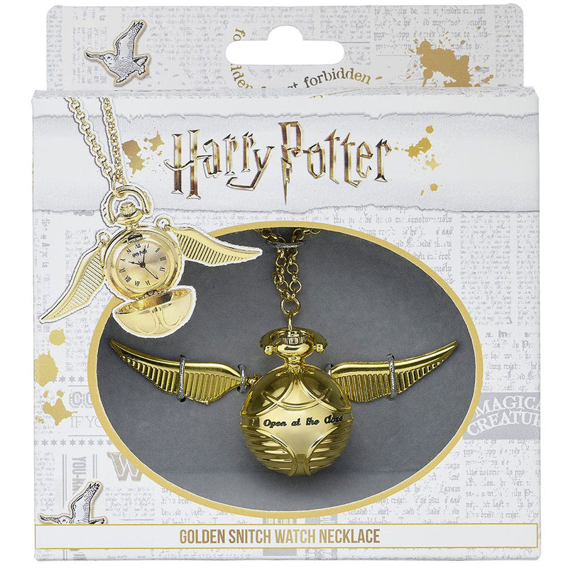 Harry Potter Gold Plated Golden Snitch Watch Necklace, side angle