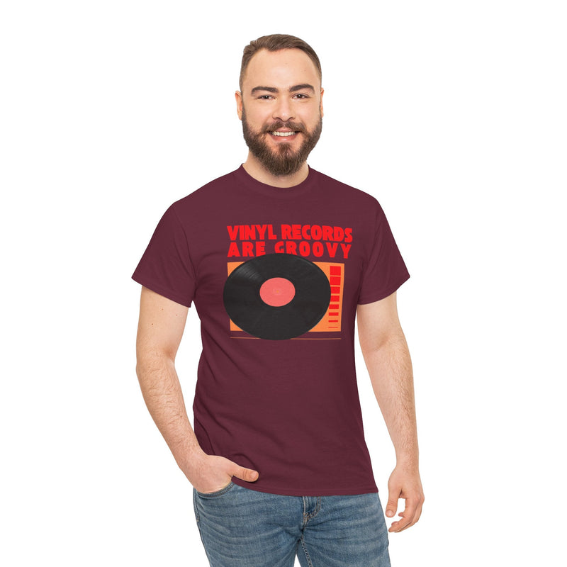 'Vinyl Records Are Groovy' Bold T-Shirt, packaging shot