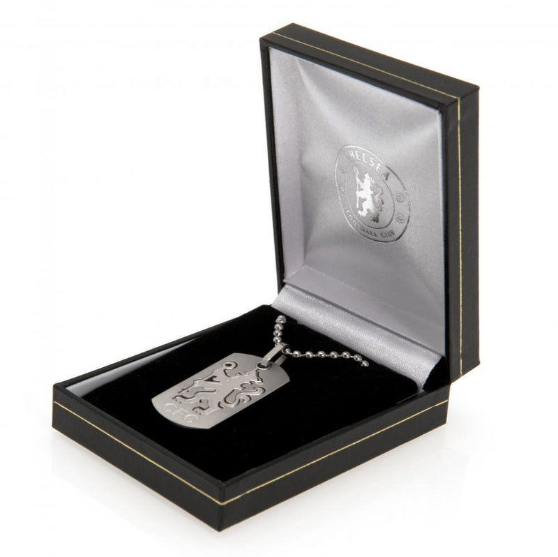 Chelsea FC Cut Out Lion Dog Tag & Chain, side angle
